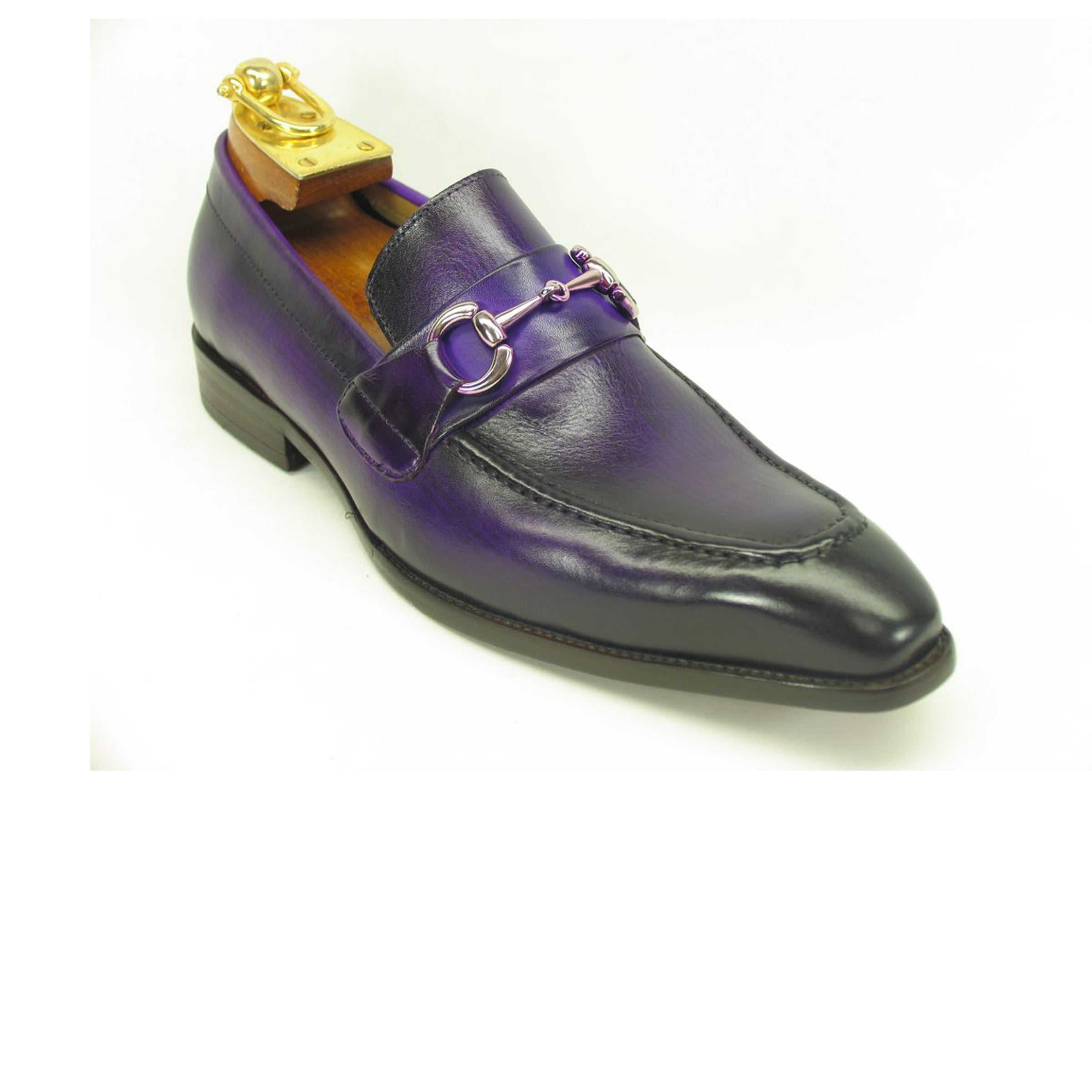 Mens Carrucci Signature Metal Buckle Leather Loafer in Chestnut - 7