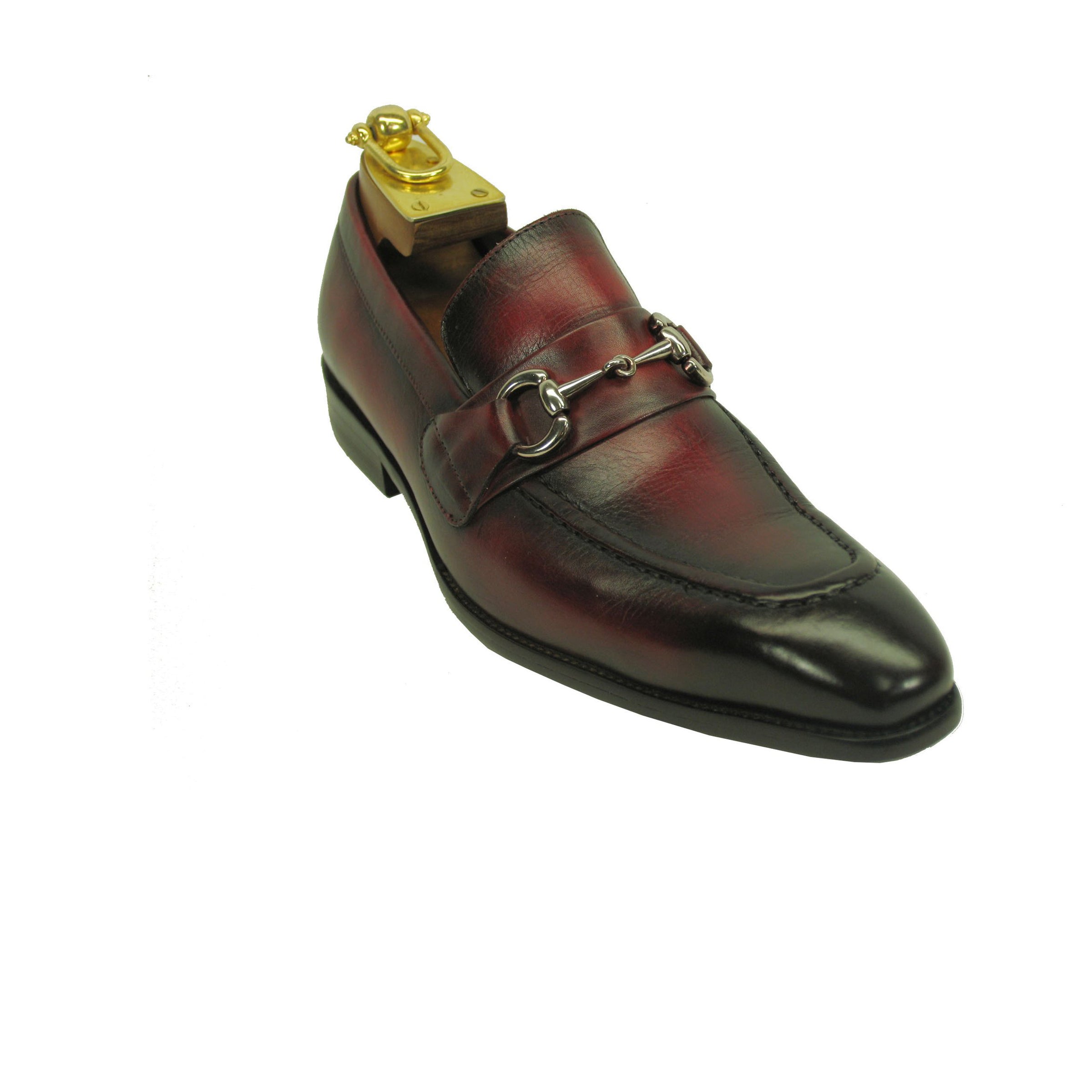 Mens Carrucci Signature Metal Buckle Leather Loafer in Chestnut - 7