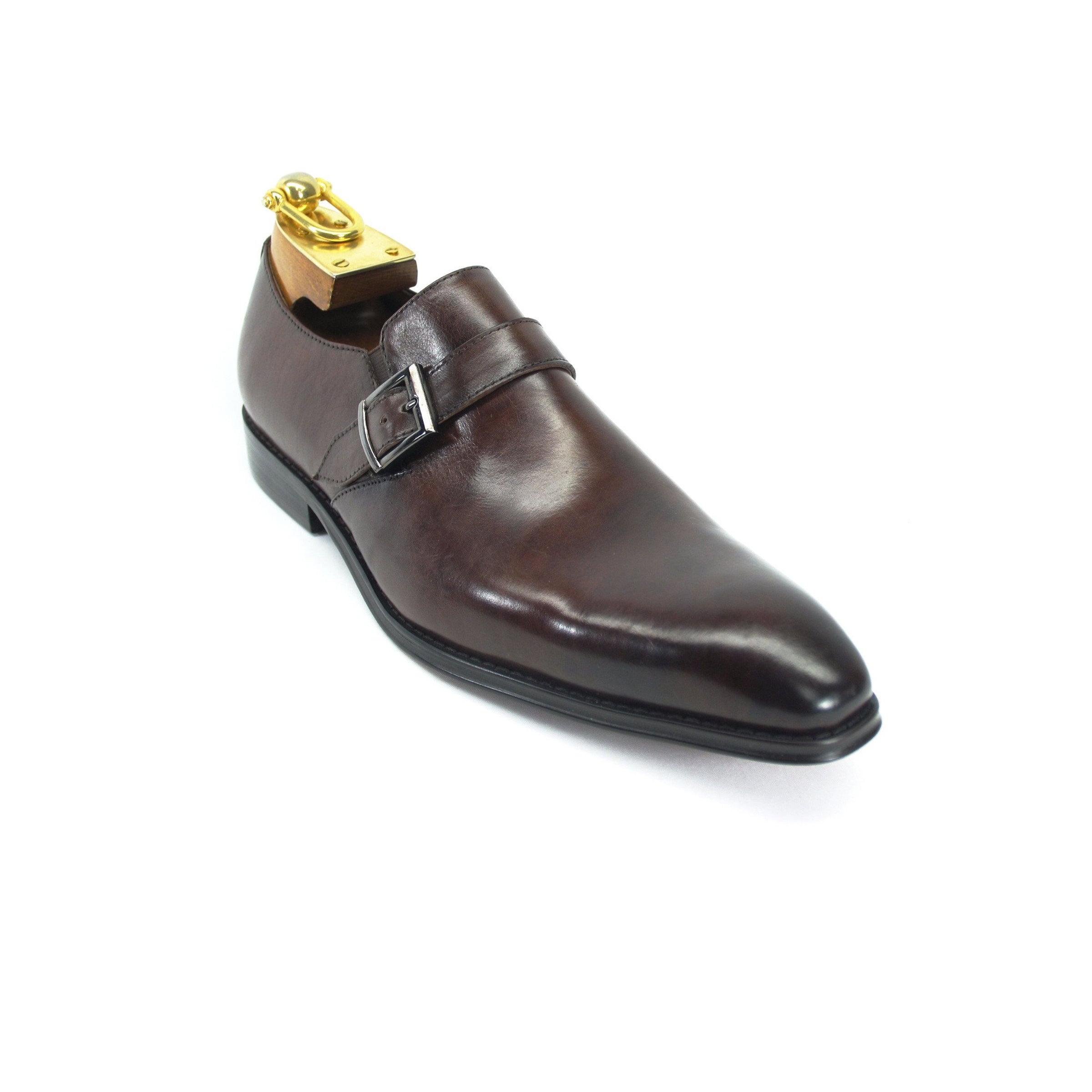 Mens Plain Toe Leather Buckle Loafer Dress Shoe in Grey - 8.5