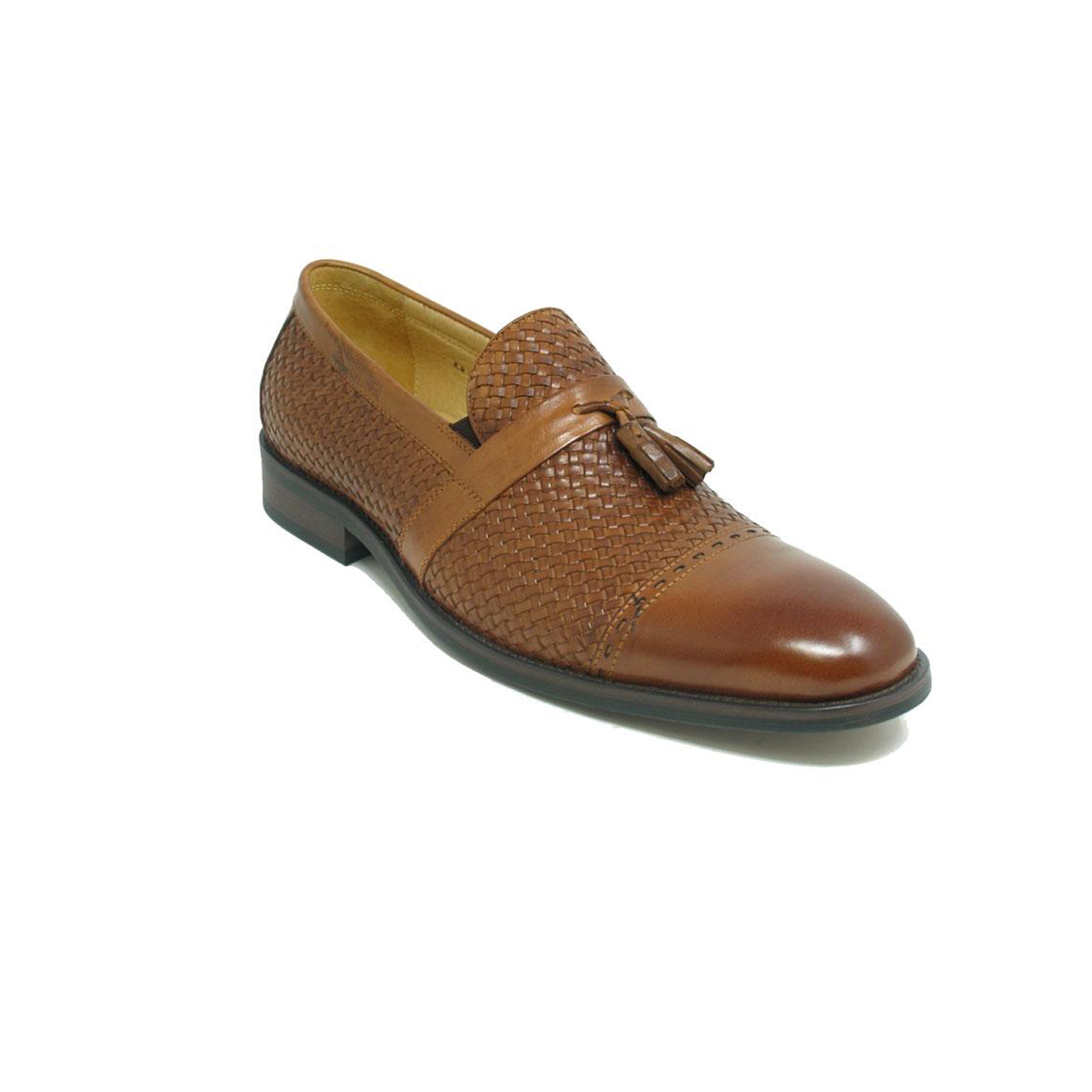 Mens Carrucci Woven Leather Tassel Loafer Dress Shoe in Brown - 9.5