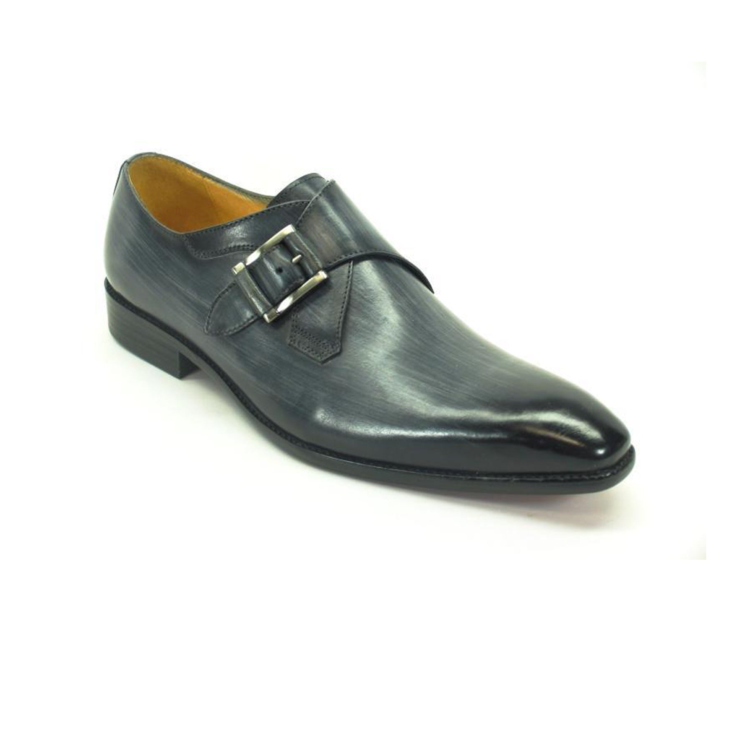 Mens Carrucci Classic Leather Fade Single Buckle Monk Strap Dress Shoe in Cognac - 7.5