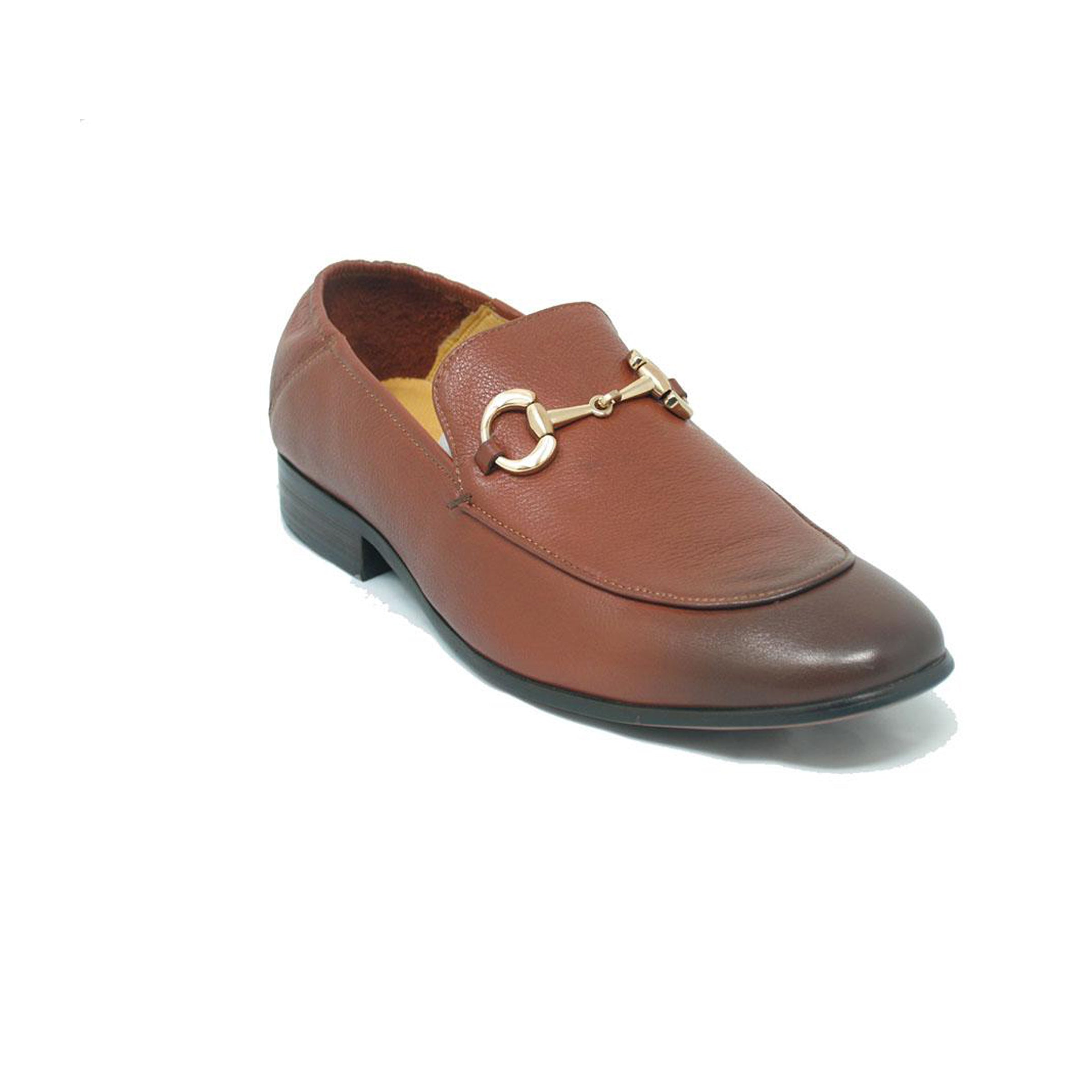 Mens Carrucci Soft Leather Buckle Loafer Dress Shoe in Cognac - 7