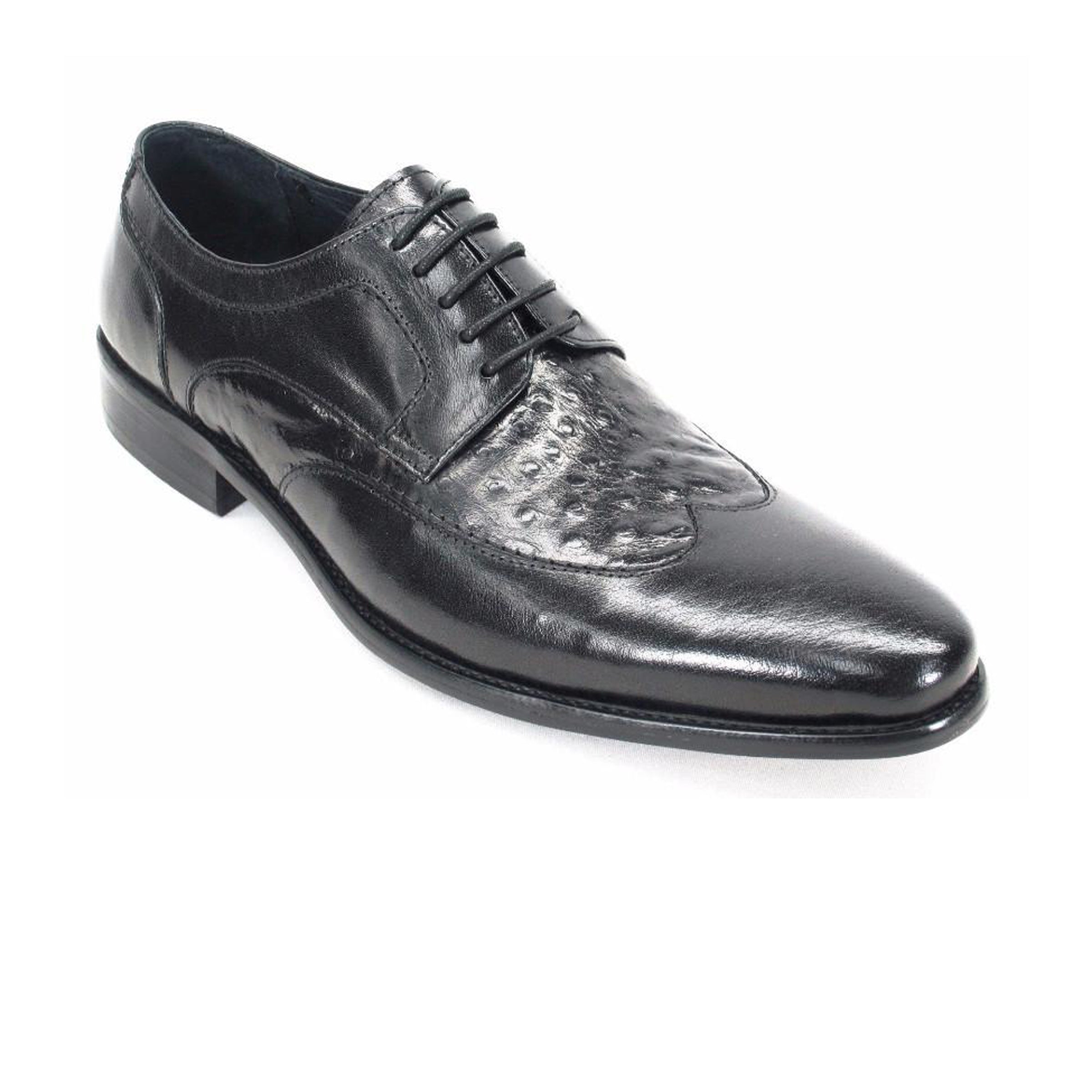 Mens Carrucci Ostrich Embossed Leather Wingtip Dress Shoe in Cognac - 8
