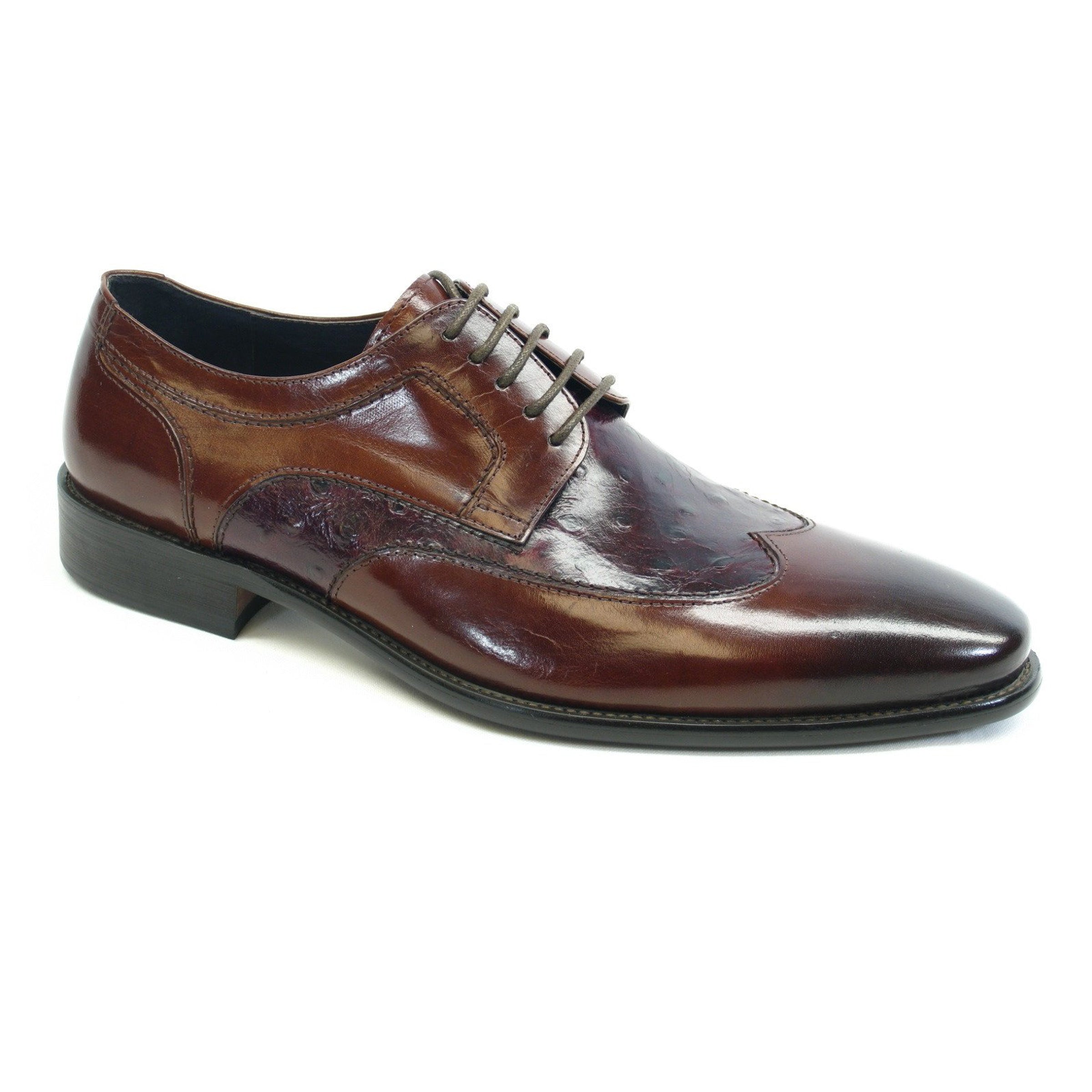 Mens Carrucci Ostrich Embossed Leather Wingtip Dress Shoe in Cognac - 8