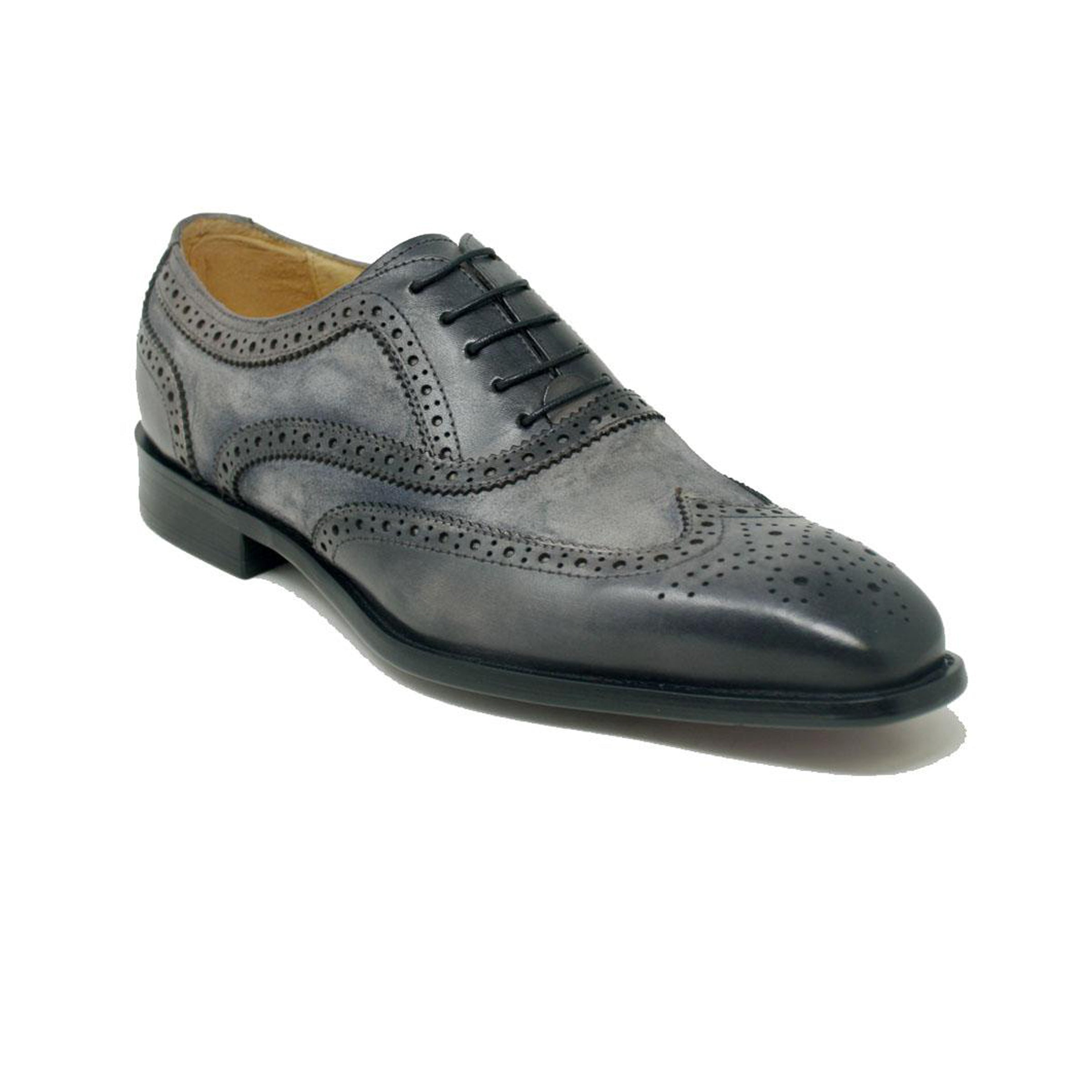 Mens Carrucci Mixed Media Leather Wingtip Dress Shoe in Chestnut - 7