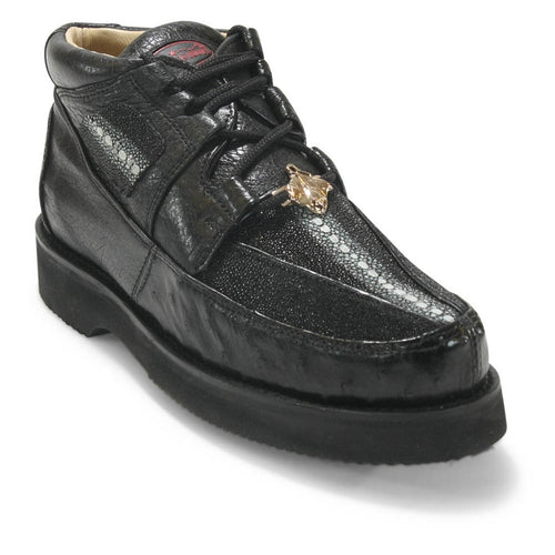 Los Altos Men’s Black Stingray and Ostrich Skin Casual Shoes, Exotic Lace Up Ankle Dress Shoes