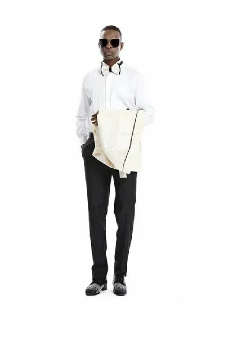 Knot Side Textured Paisley 2pc Tuxedo, Champange - 38 Short Jacket+32 Waist Adjustable 28to34)(Height: 5 4 to5 7 )(Neck 15-16.5)S-M)