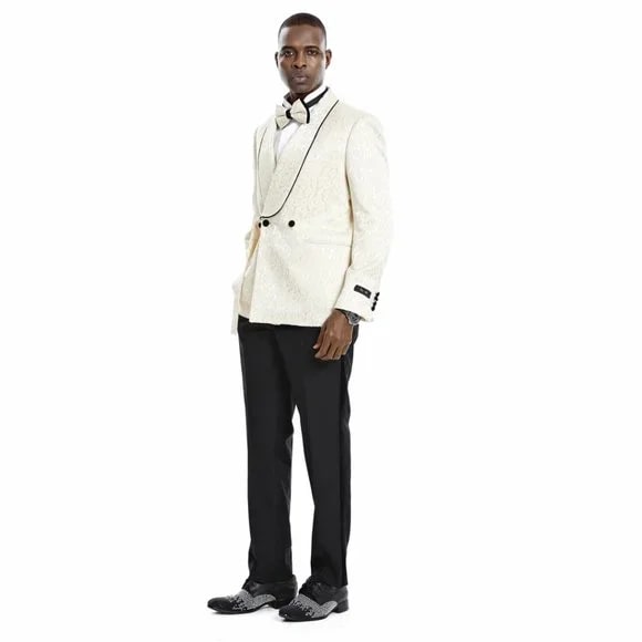 Knot Side Textured Paisley 2pc Tuxedo, Champange - 38 Short Jacket+32 Waist Adjustable 28to34)(Height: 5 4 to5 7 )(Neck 15-16.5)S-M)
