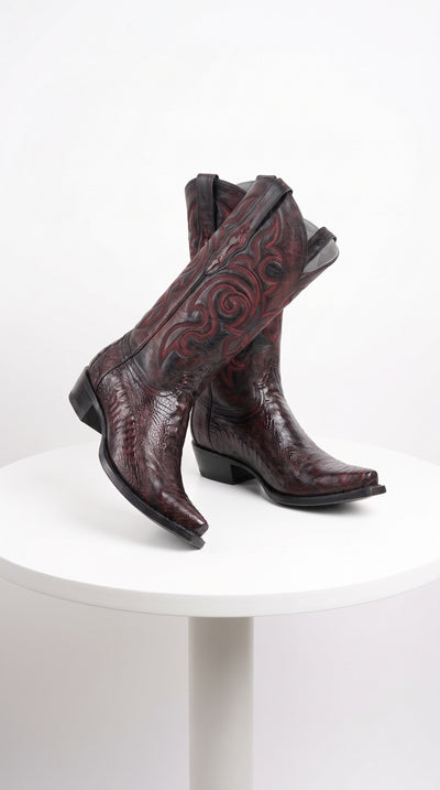 Los Altos Men’s Black Cherry Ostrich Leg Cowboy Boots, Exotic Dress Western Boots