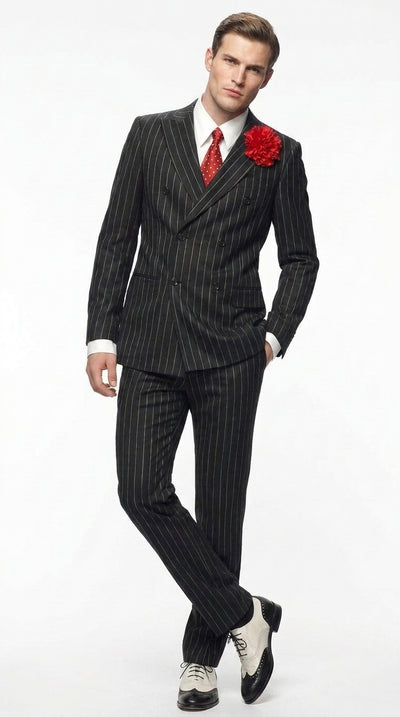 Men’s Gomez Addams Inspired Double Breasted Pinstripe Suit, Addams Family Style Costume Outfit