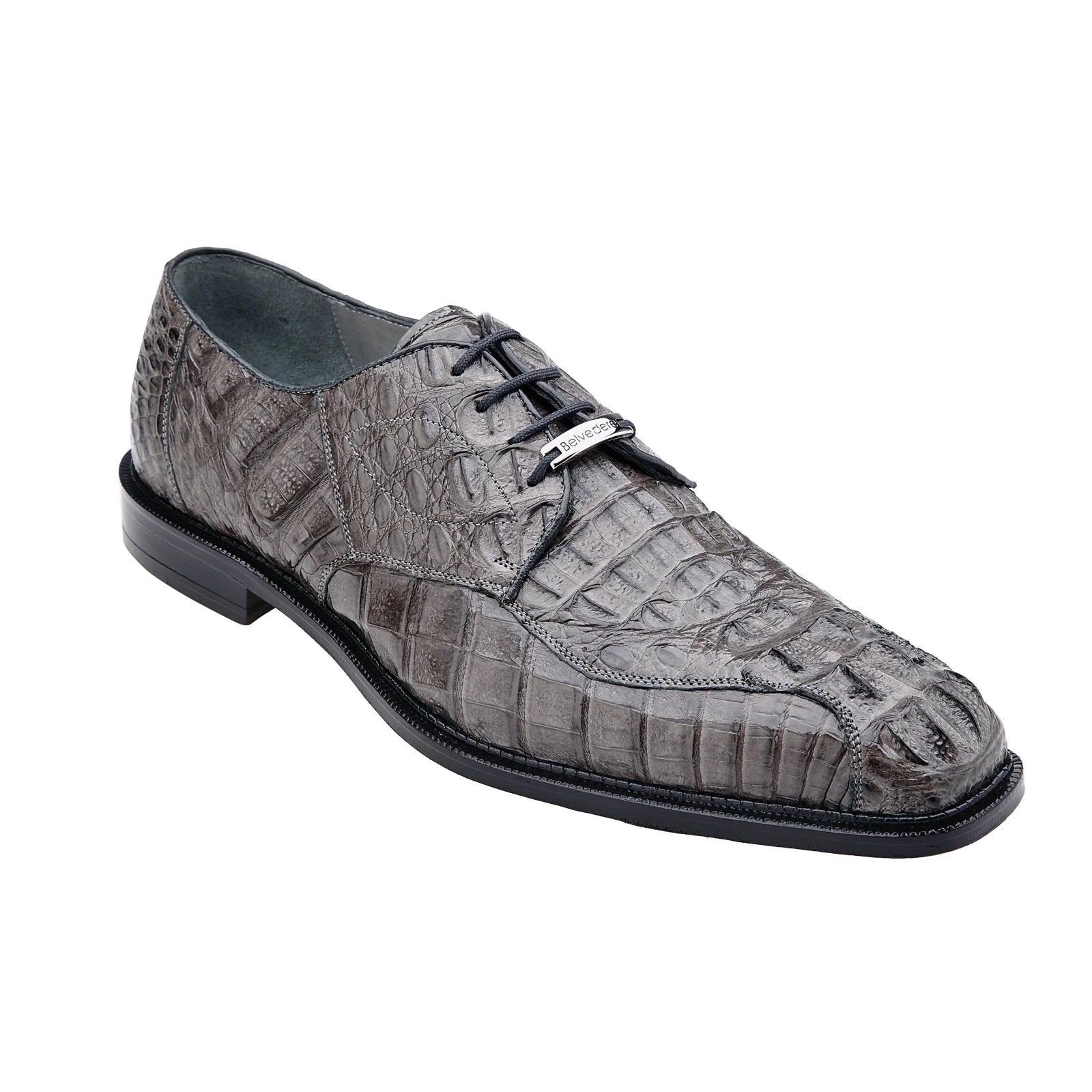 Men's Belvedere Chapo Hornback Caiman Crocodile Dress Shoe in Grey - 10-M