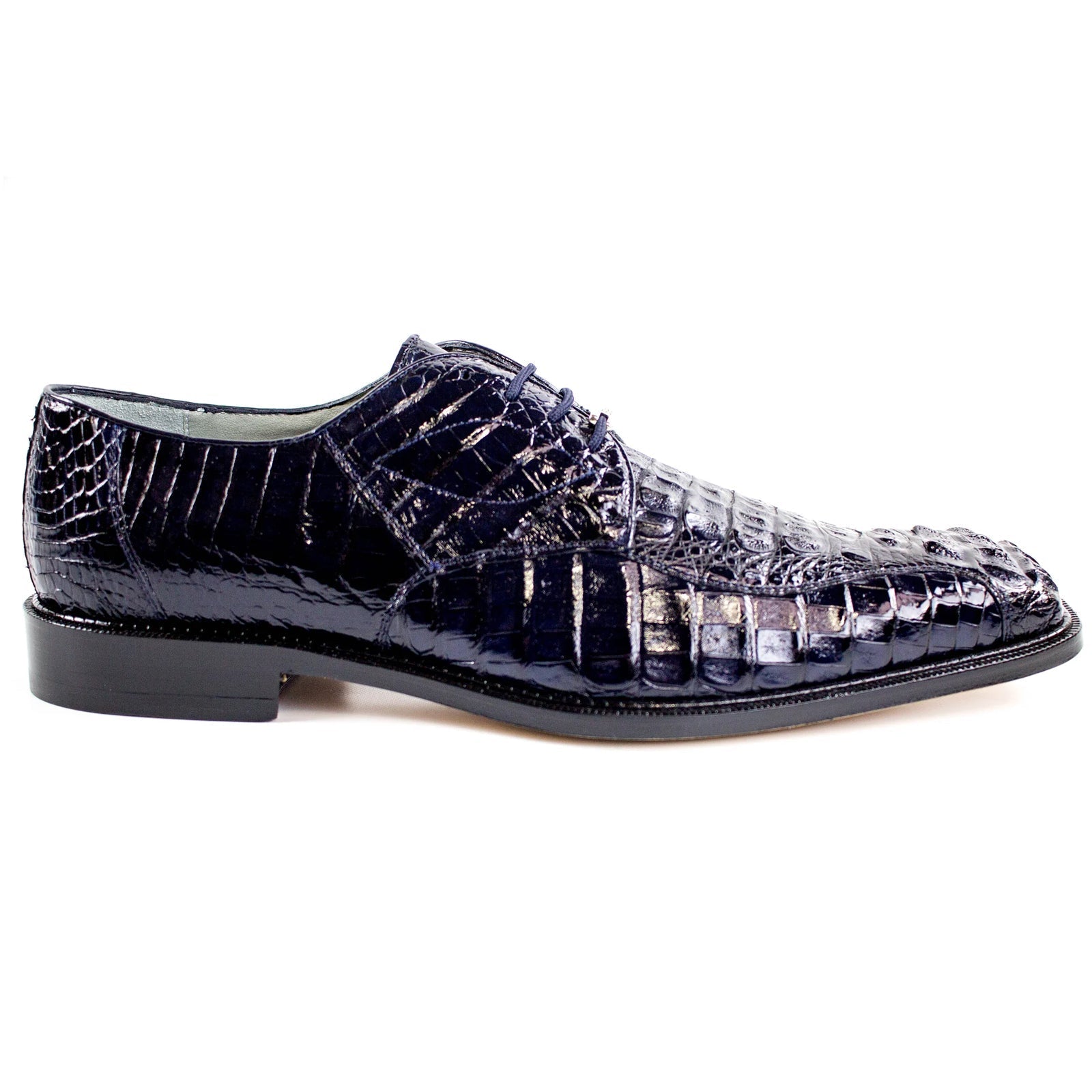 Men's Belvedere Chapo Hornback Caiman Crocodile Dress Shoe in Navy - 9-M
