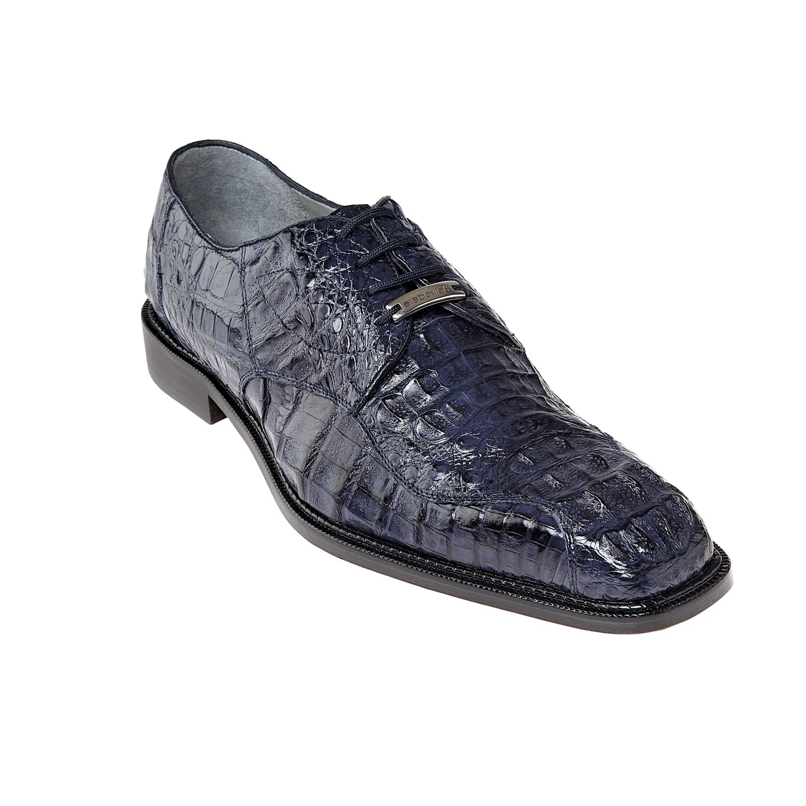 Men's Belvedere Chapo Hornback Caiman Crocodile Dress Shoe in Navy - 9-M