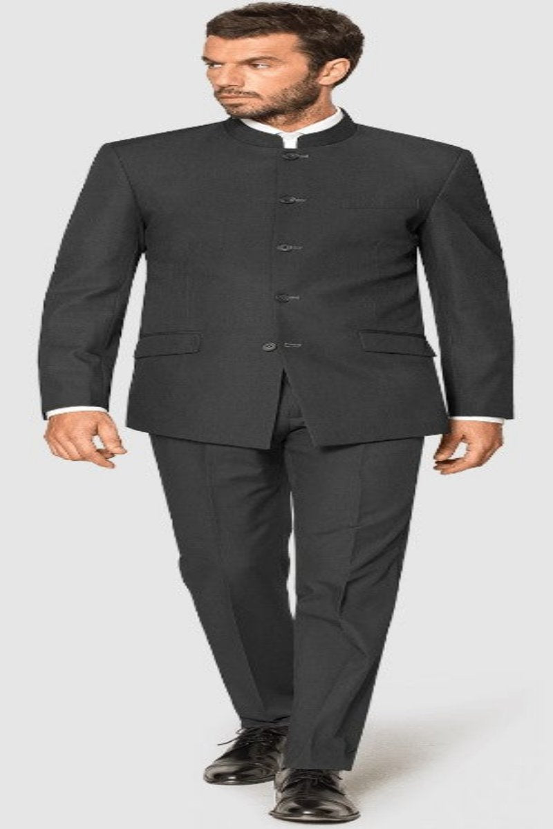 Mandarin Suit - Charcoal Grey Color Banded Collar Suit - Chines Collar in Color Gray - Coat Size 38