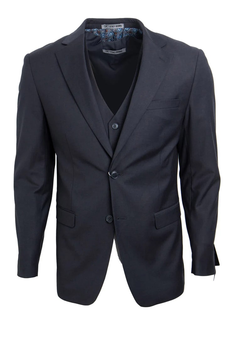 Cheap priced Suit - Men's Two Button Vested Stacy Adams Basic Charcoal Suit - 38 Short Jacket+32 Waist Adjustable 28to34)(Height: 5 4 to5 7 )(Neck  15-16.5)S-M)