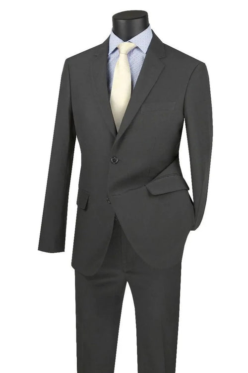 Cheap Priced Suit - Mens Two Button Modern Fit Wool Feel - Designer Brand Charcoal Suit