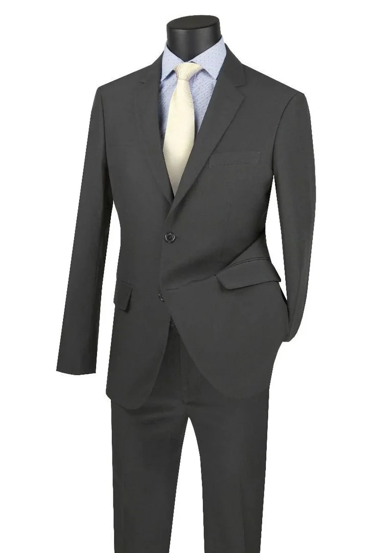 Cheap Priced Suit - Mens Two Button Modern Fit Wool Feel - Designer Brand Charcoal Suit