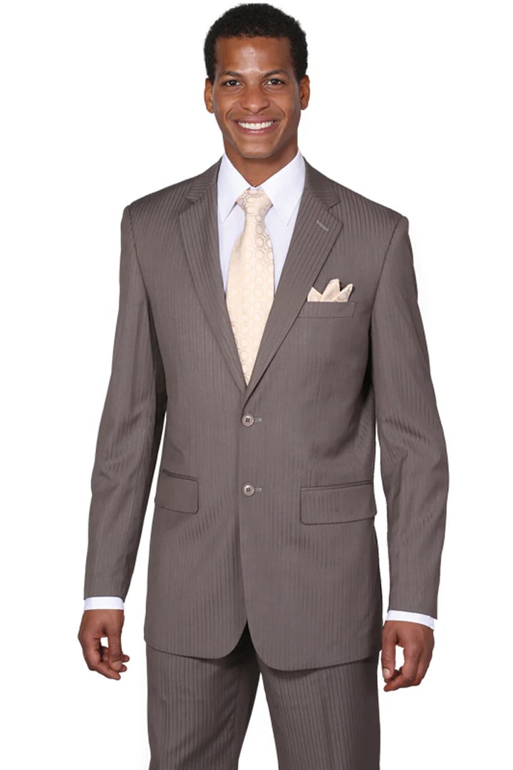Cheap Priced Suit- Mens 2 Button Modern Fit Smooth Tonal Pinstripe Business Charcoal Suit