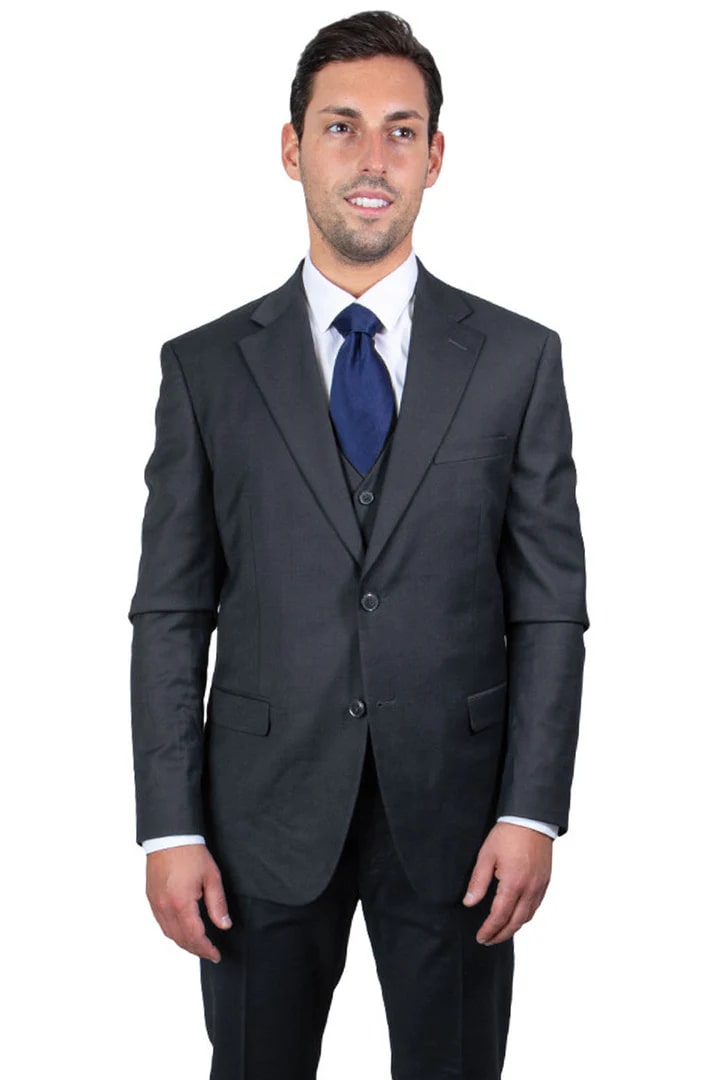 Cheap priced Suit - Men's Two Button Vested Stacy Adams Basic Charcoal Suit - 38 Short Jacket+32 Waist Adjustable 28to34)(Height: 5 4 to5 7 )(Neck  15-16.5)S-M)