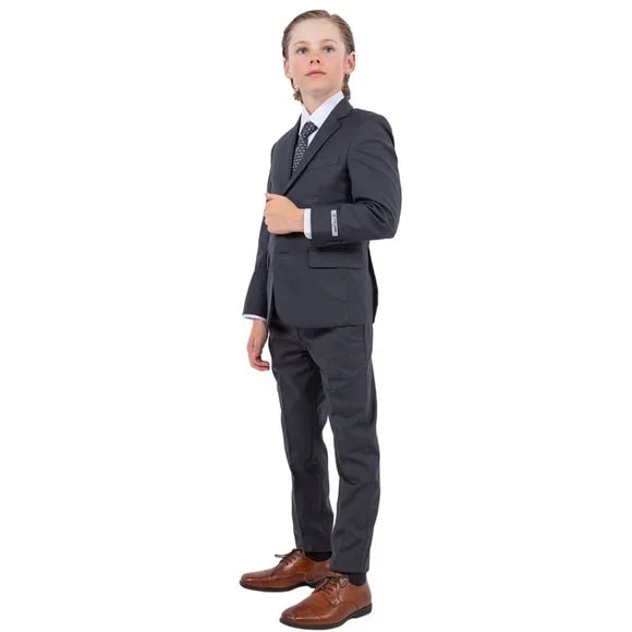 Exclusive Stacy Adams 5pc Boys Suit Solid Slim Fit, Charcoal Grey - Boy Size : 4 (Weight 38 to 49)