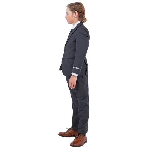 Exclusive Stacy Adams 5pc Boys Suit Solid Slim Fit, Charcoal Grey - Boy Size : 4 (Weight 38 to 49)
