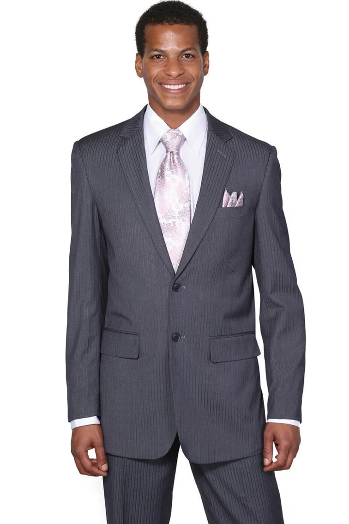 Cheap Priced Suit- Mens 2 Button Tonal Pinstripe Modern Fit Charcoal Grey Suit
