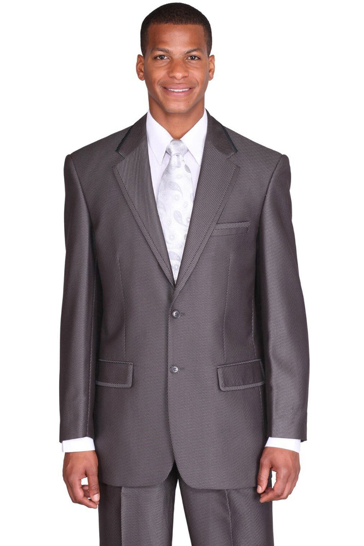 Cheap Priced Suit - Mens 2 Button Diagonal Shiny Sharkskin Charcoal Grey Suit