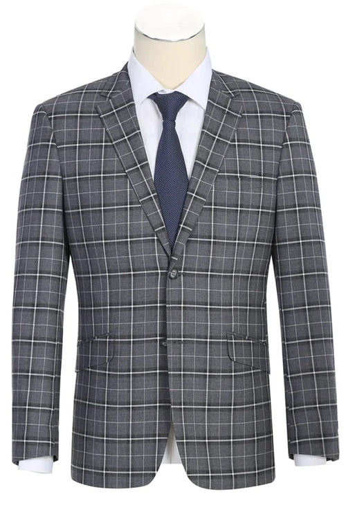 Cheap priced Suit - Mens Two Button Slim Fit Two Piece Charcoal Grey Bold Suit Windowpane Plaid