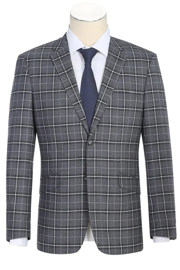 Cheap priced Suit - Mens Two Button Slim Fit Two Piece Charcoal Grey Bold Suit Windowpane Plaid