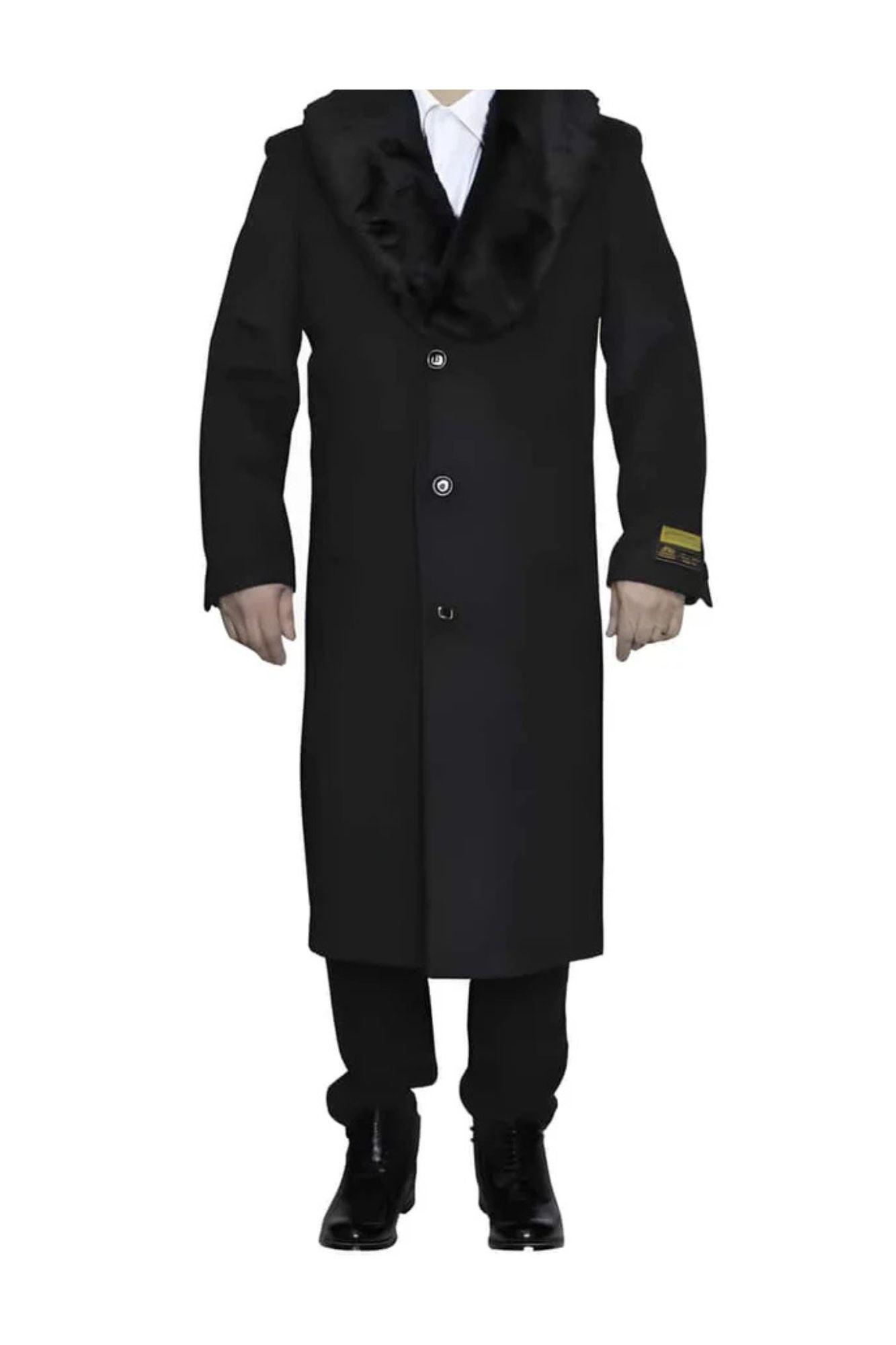 Removable Fur Collar Dark Charcoal Grey Ankle length Wool Dress Top Coat/Overcoat - Mens Overcoat - Coat Size 38