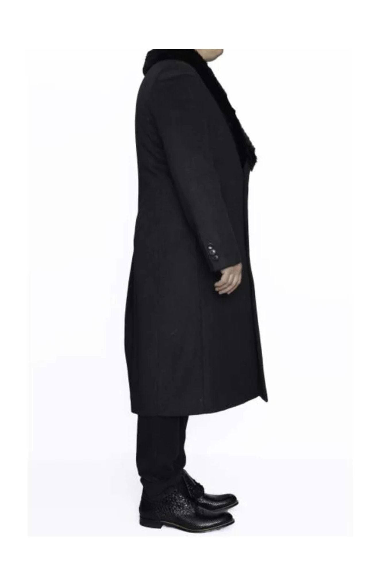Removable Fur Collar Dark Charcoal Grey Ankle length Wool Dress Top Coat/Overcoat - Mens Overcoat - Coat Size 38