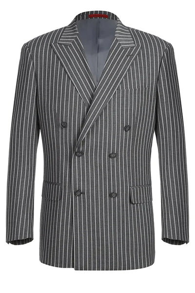Cheap priced Suit - Mens Classic Fit Double Breasted Charcoal Grey Suit Bold Gangster Pinstripe