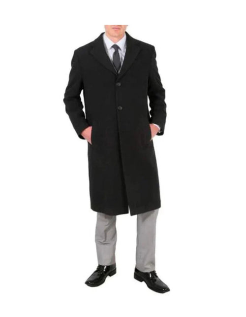 3 Button Wool/Poly Dark Charcoal Overcoat With Slanted Pockets