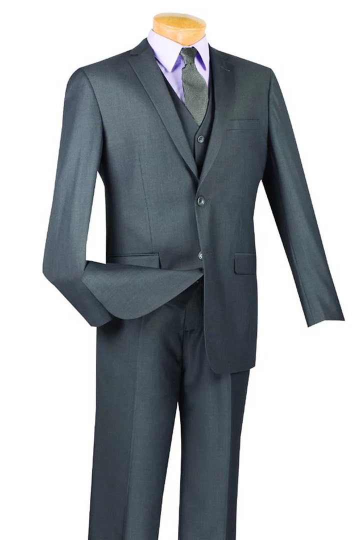 Cheap Priced Suit - Mens Basic 2 Button Vested Slim Fit Charcoal Suit