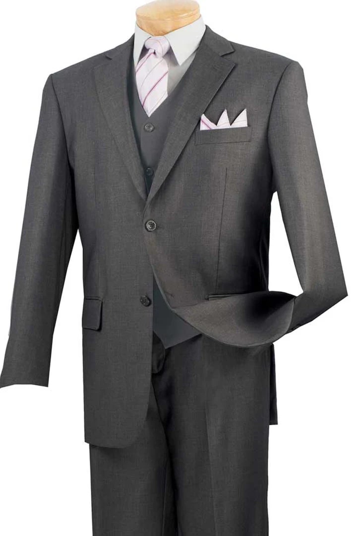 Cheap Priced Suit- Mens Basic 2 Button Vested Charcoal Suit