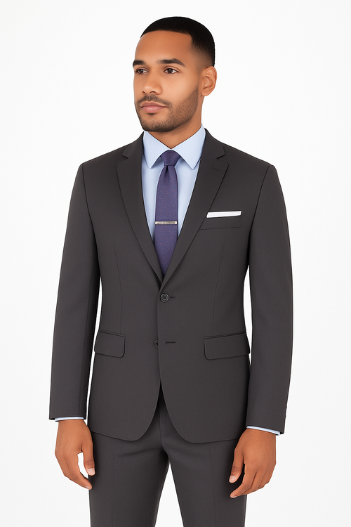 Charcoal gray stretch fabric suit for men – slim fit design