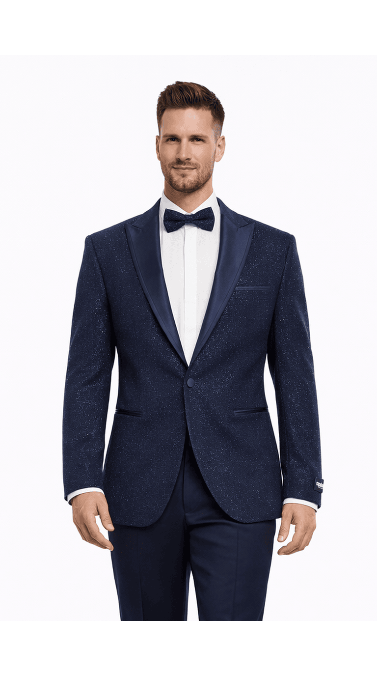 Mens Navy Blue Tuxedo Sparkly Shiny Dinner Jacket + Pants
