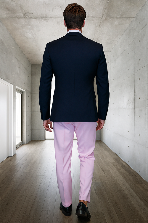 Mens Black and Pink Wool Tuxedo - Designer Vested Tuxedo with Contrast Satin Peak Lapel for Wedding and Prom