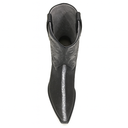 Los Altos Men's Black Stingray with Full Rowstone Finish Snip Toe Boots-New Designer Collection