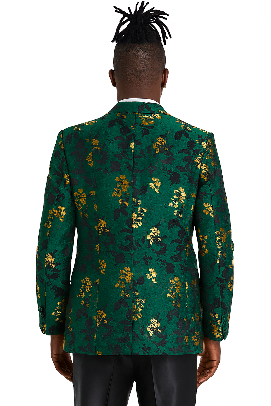 Men's slim fit hunter green and gold paisley prom and wedding tuxedo jacket - Large