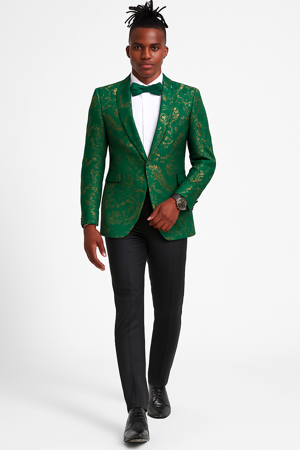 Men's slim fit hunter green and gold paisley prom and wedding tuxedo jacket - Large
