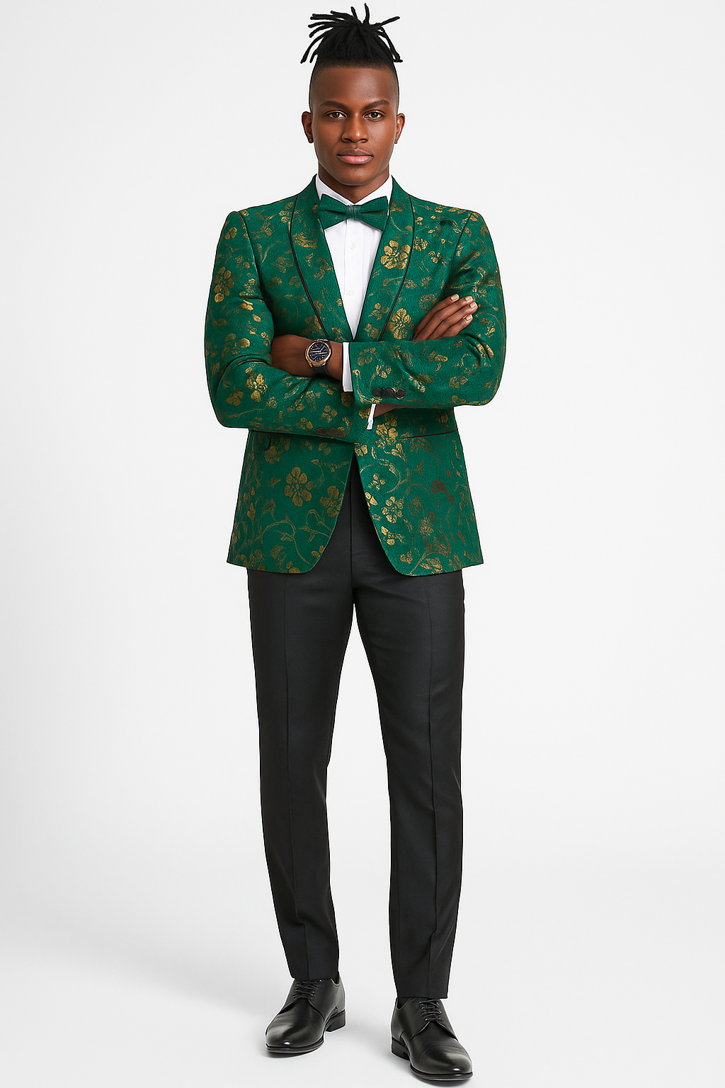 Men's slim fit hunter green and gold paisley prom and wedding tuxedo jacket - Large
