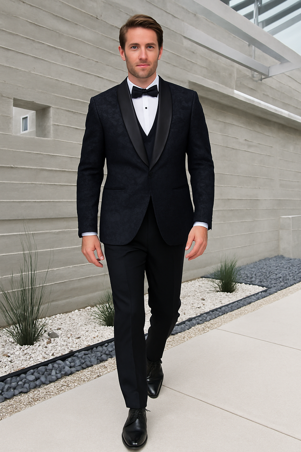 Men's Black Paisley Velvet Smoking Jacket Tuxedo with Vested Double Breasted Prom & Wed - 36 Short