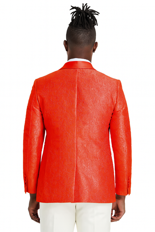 Mens Slim Fit Tonal Paisley Tuxedo Jacket in Red for Wedding and Prom