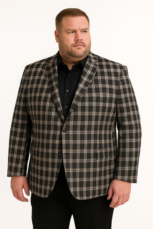 Mens Black and White Plaid Blazer Modern Fit Checkered Windowpane Pattern Business Sport Coat