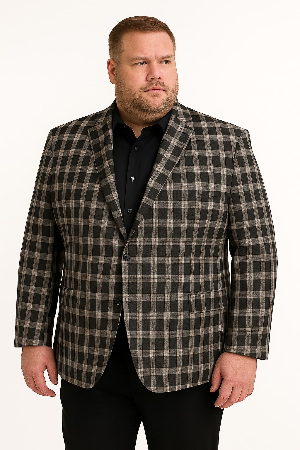 Mens Black and White Plaid Blazer – Modern Fit Checkered Windowpane Pattern Business Sport Coat - 36 Short