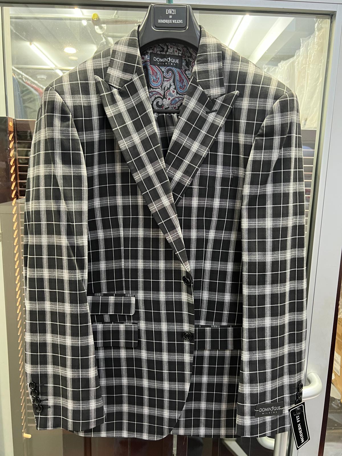 Mens Black and White Plaid Blazer – Modern Fit Checkered Windowpane Pattern Business Sport Coat - 36 Short
