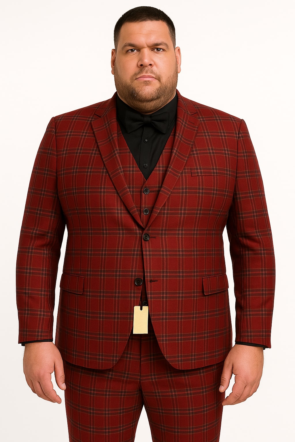 Mens Burgundy Plaid Three-Piece Suit – Ultra Slim Fit Checkered Windowpane Redish 544-10 - 34 Short or Extra Small