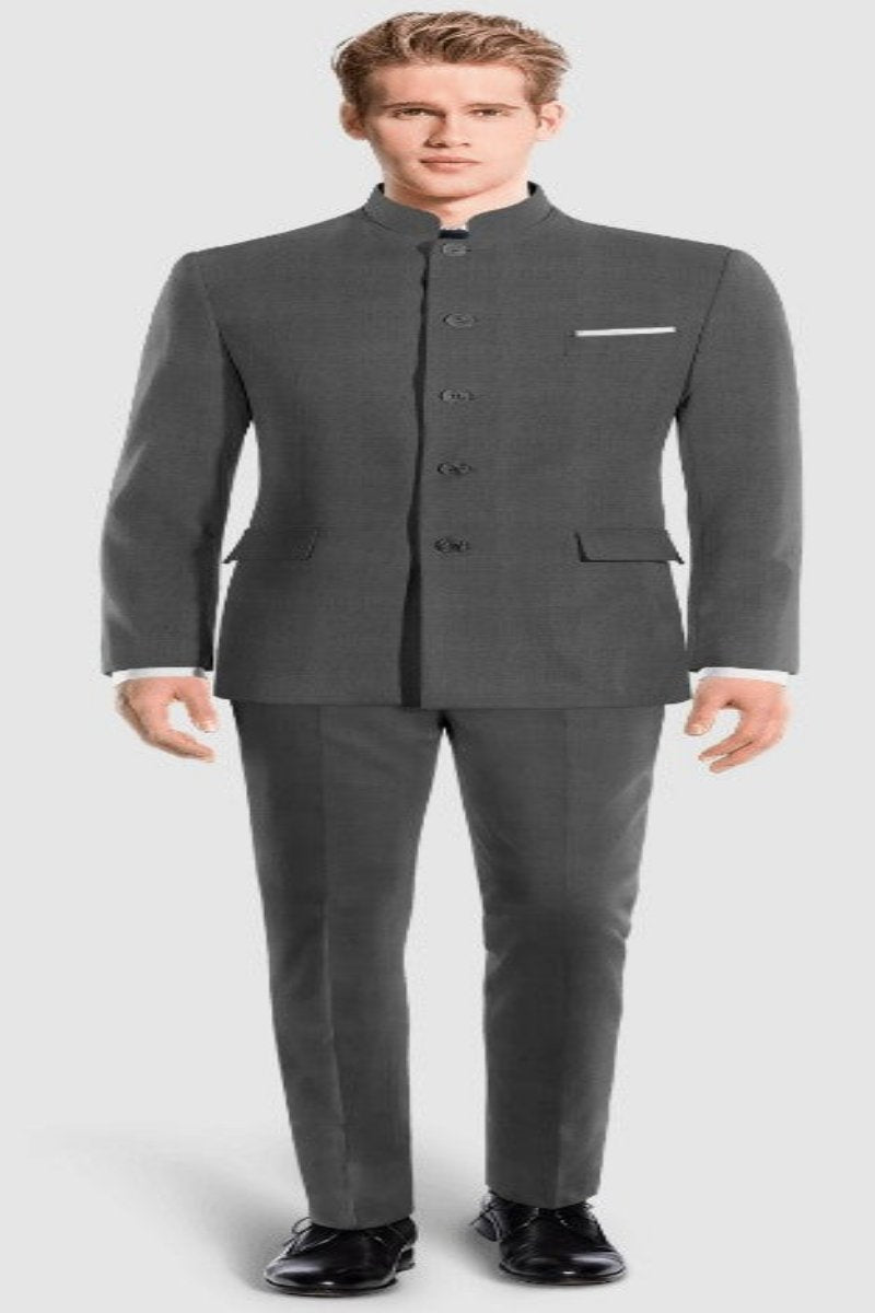 Mandarin Suit - Charcoal Grey Color Banded Collar Suit - Chines Collar in Color Gray - Coat Size 38