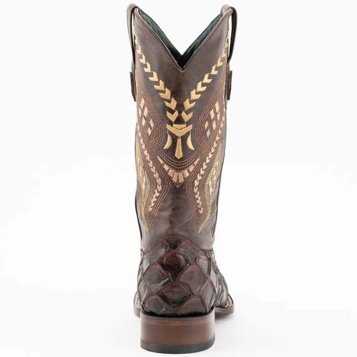 Ferinni Boot - Mens Dress Cowboy Boot - Ferrini Bronco Men's Print Pirarucu Fish Boots Handcrafted Chocolate in Chocolate - 8D
